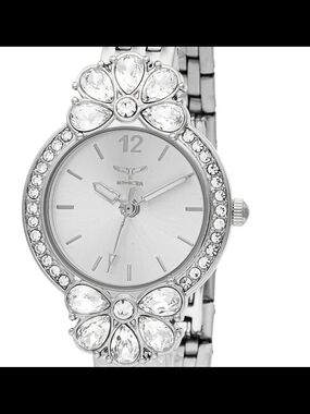 Invicta Silver Crystal Floral Accent Bracelet Watch 69111